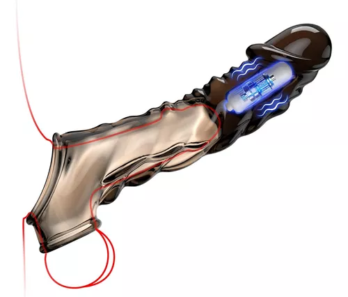 Imagen del producto Extensión y Funda Para Pene Con Vibrador en color Negro