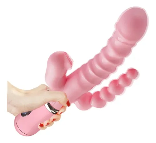 Imagen del producto Vibrador Rabbit 3 en 1 Dildo Estimulador Punto G Multivelocidades en color Rojo