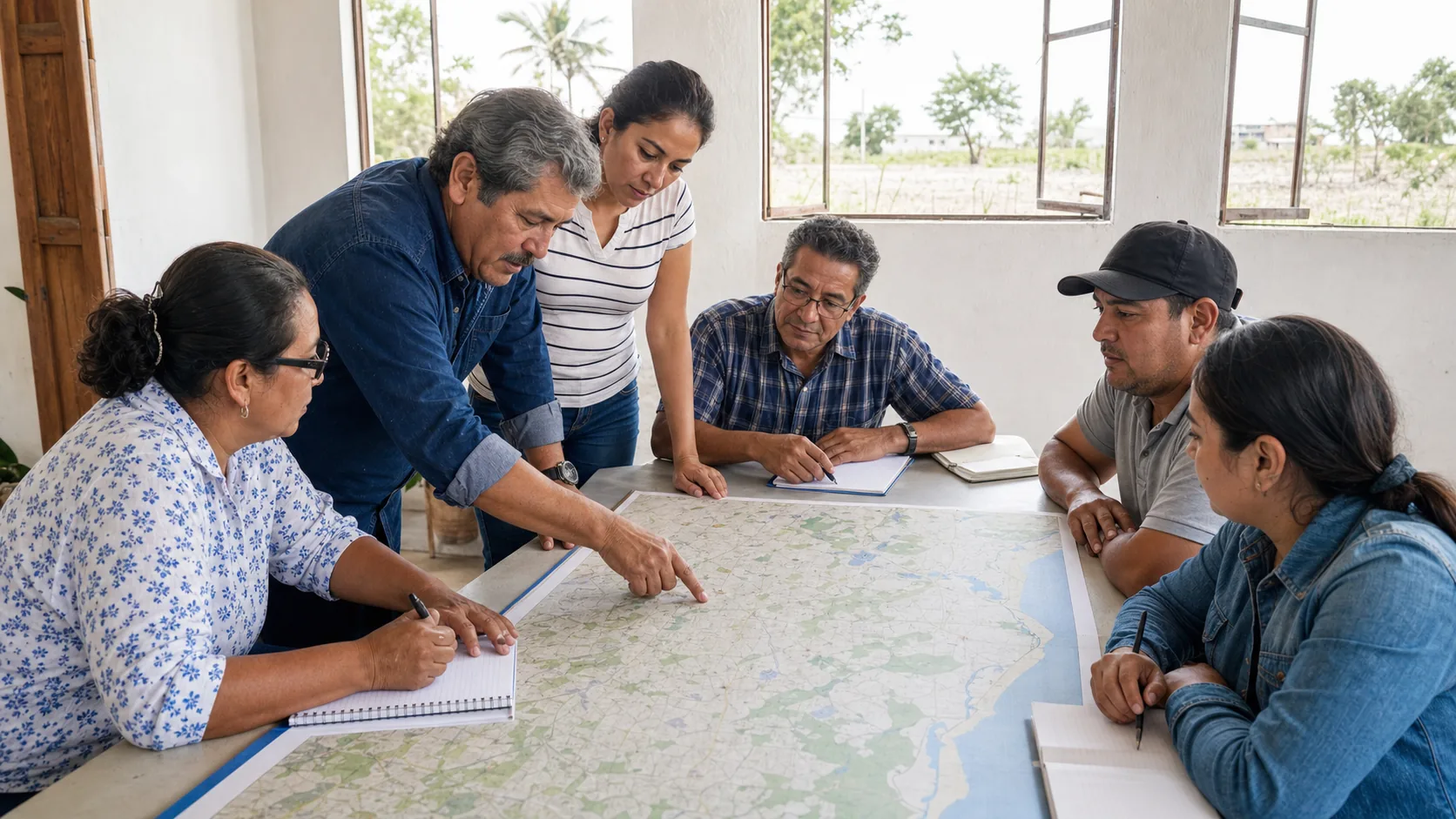 Equipo ciudadano consultando un mapa municipal