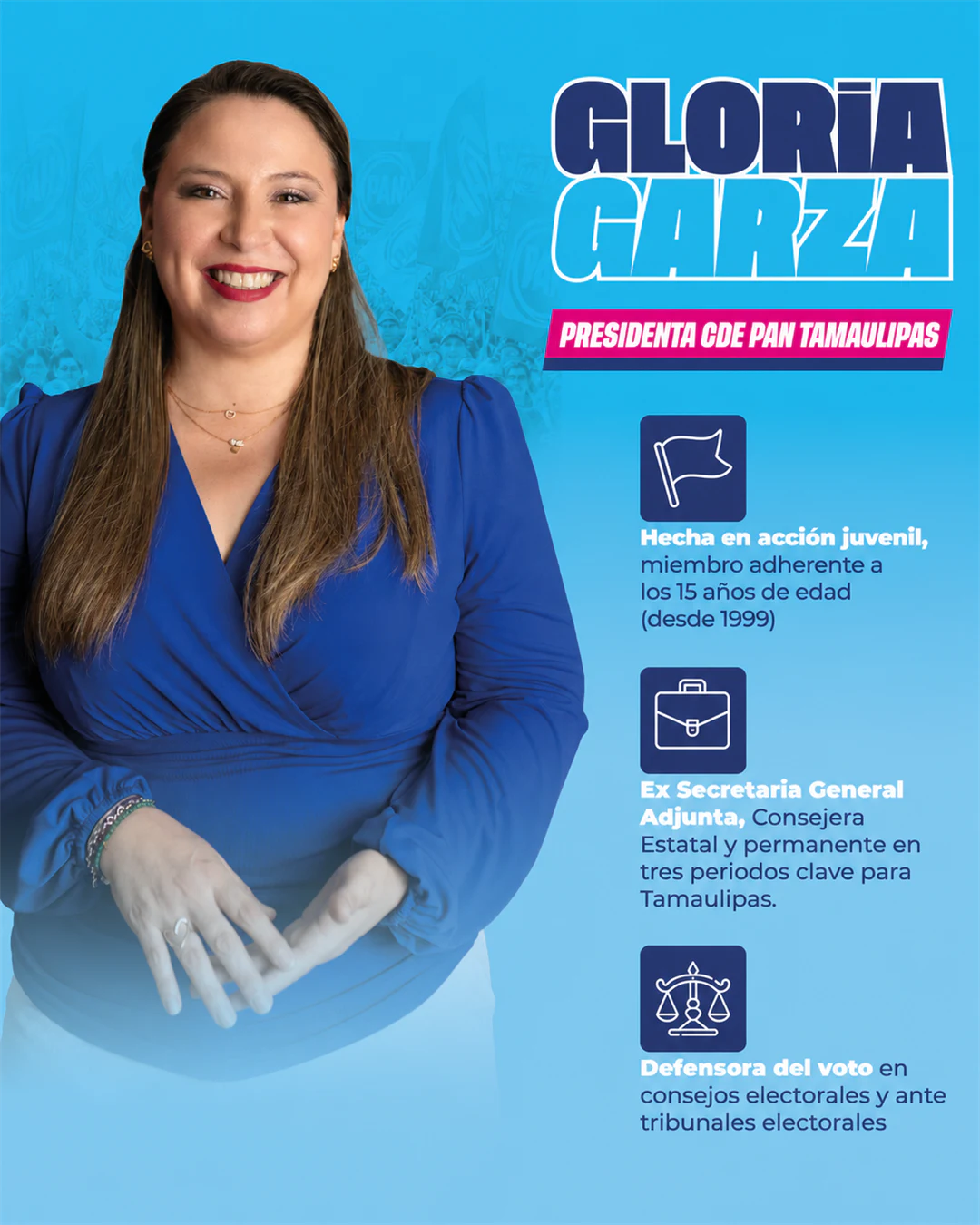 Ficha institucional de Gloria Elena Garza Jiménez, Presidenta del CDE PAN Tamaulipas