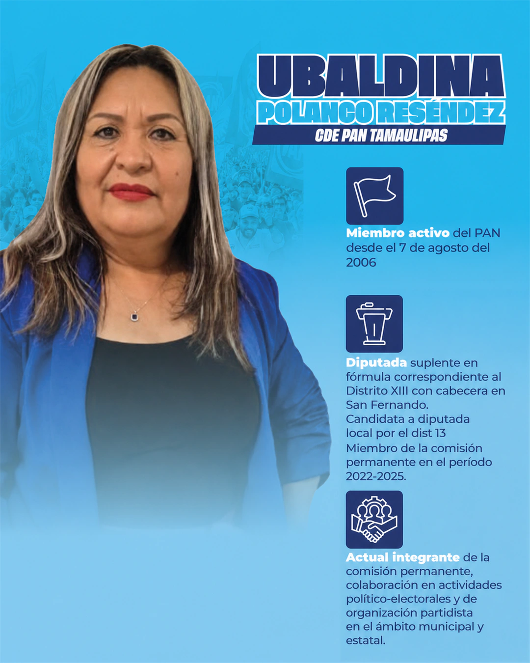 Ficha institucional de Ubaldina Polanco Reséndez, integrante del CDE PAN Tamaulipas