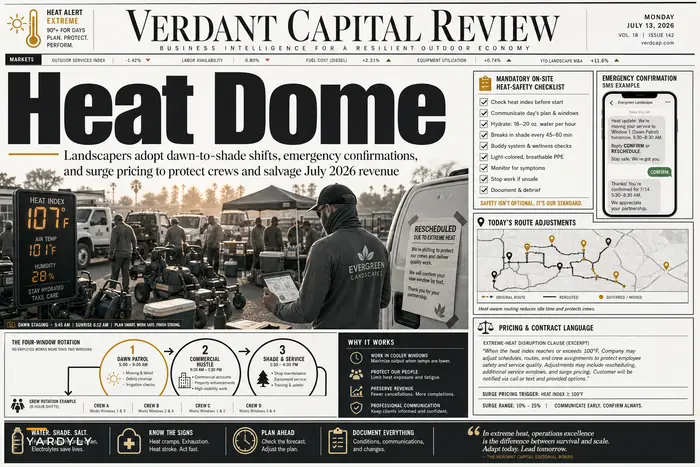 Heat Wave Playbook for Landscapers: Shift Schedules, Protect Crews, and Keep Jobs on Track During the July 2026 Heat Dome