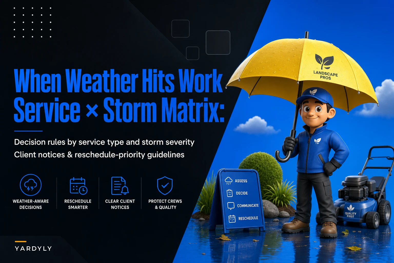 When Weather Hits Work: A Service‑Type × Storm‑Severity Decision Matrix, Client Notices, and Reschedule‑Priority Rules