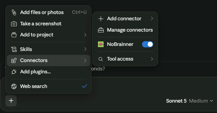 Claude AI NoBrainner Custom Connector