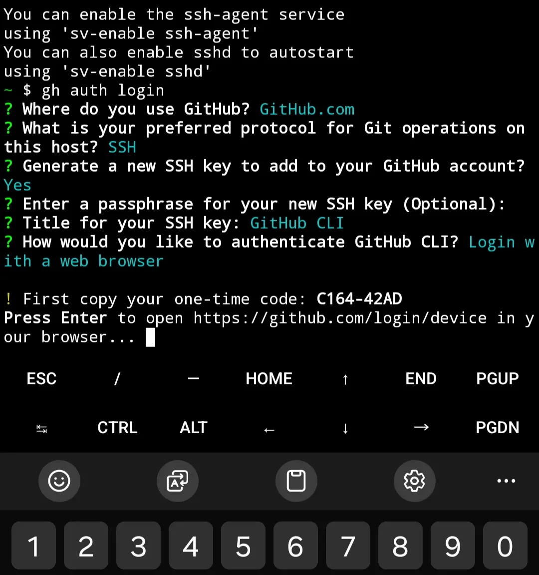 gh auth in termux
