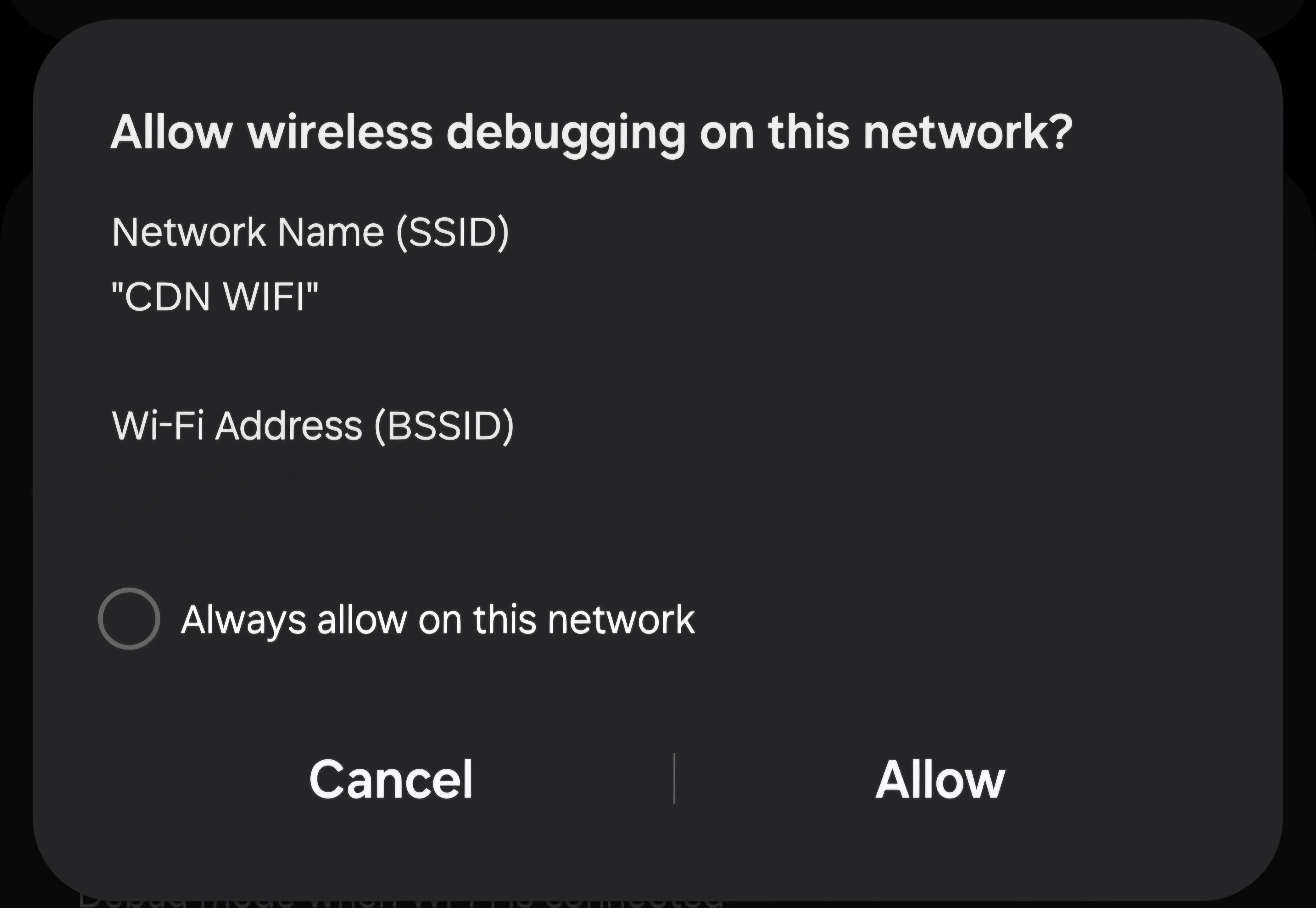 Allow Wireless Debugging