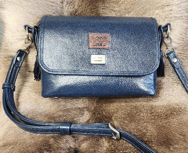 Black and Blue Leather with Brushed Nickel Hardware