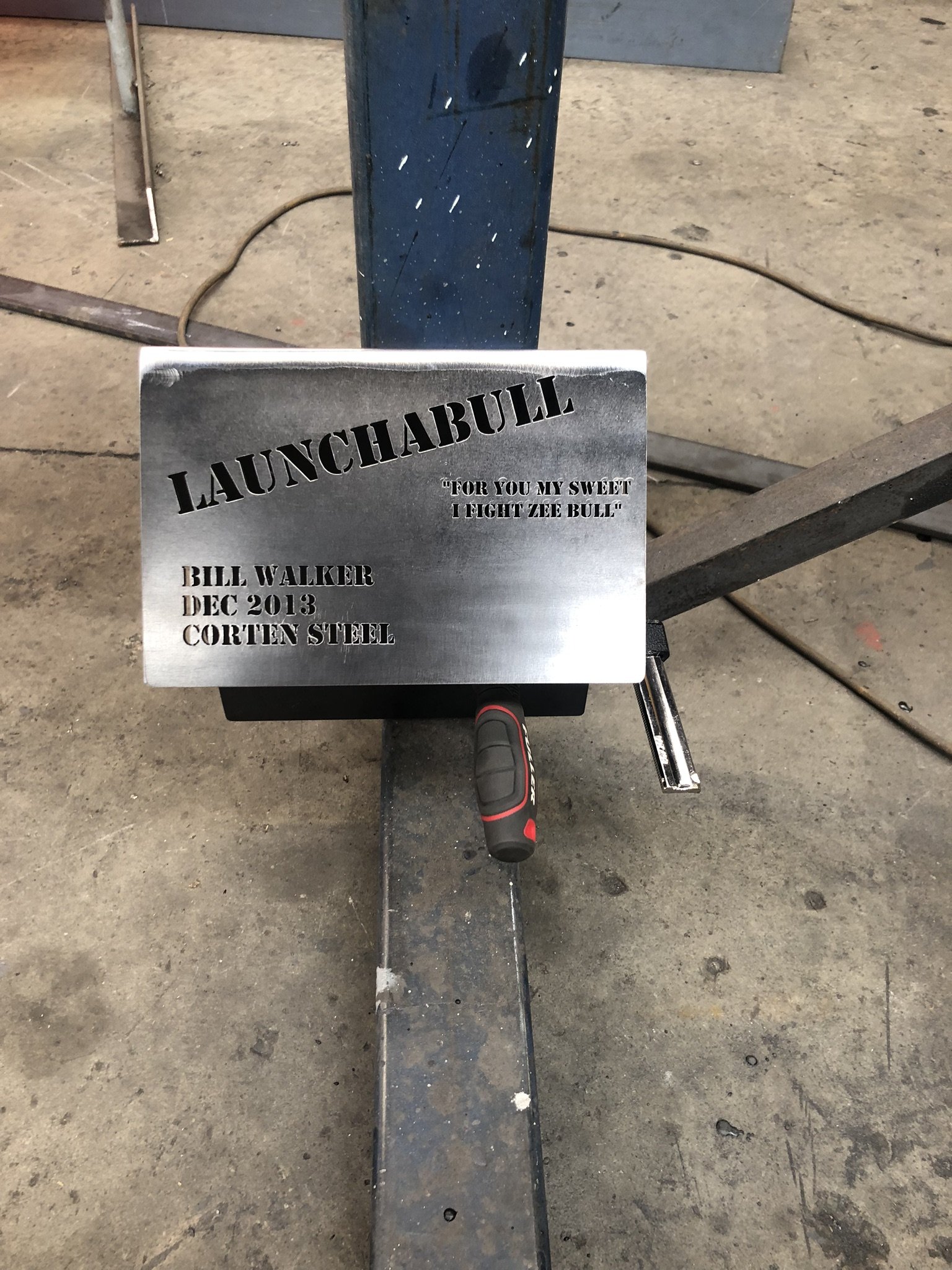 Rusted corten steel sign