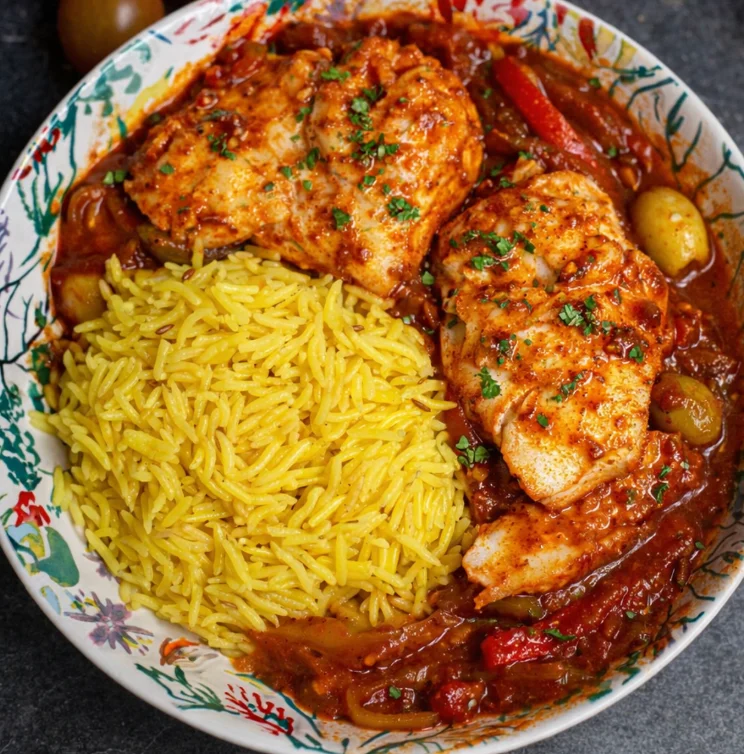 Dos de cabillaud sauce tomate provençale, riz, plat du jour à L’Instant Présent Mulhouse