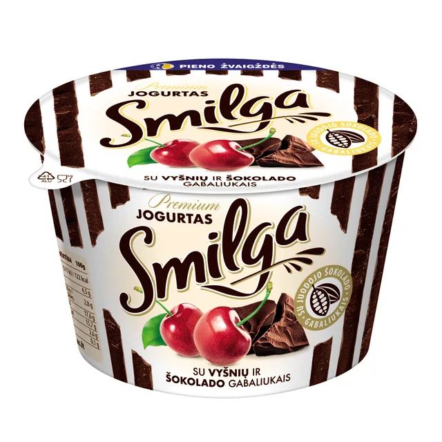 Jogurtas su vyšnių ir šokolado gabaliukais 4,5%, SMILGA PREMIUM, 200 g