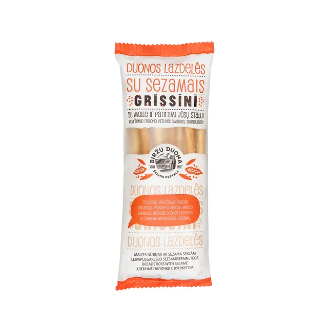 BIRŽŲ DUONOS lazdelės su sezamų sėklomis GRISSINI, 125 g