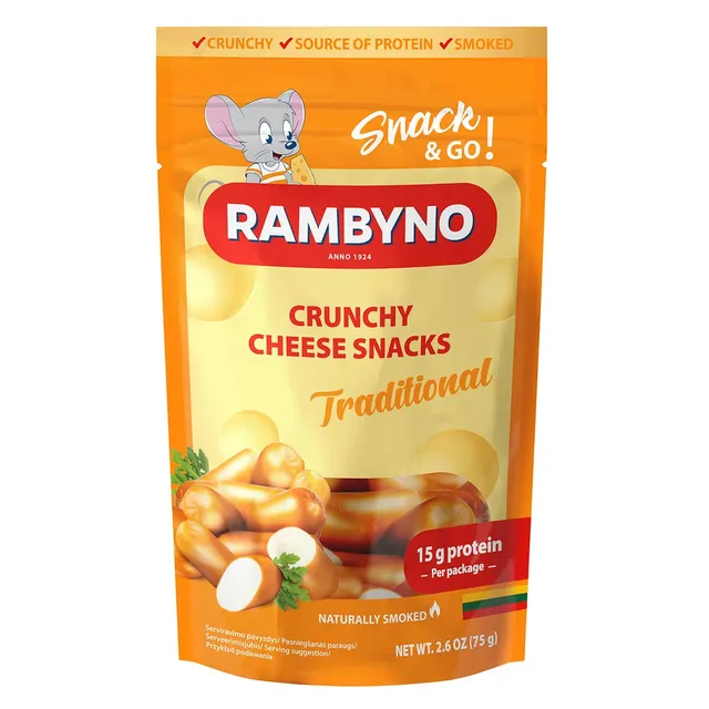Lydytas rūkytas sūrio užkandis, natūralus RAMBYNO 45% rieb., 75 g