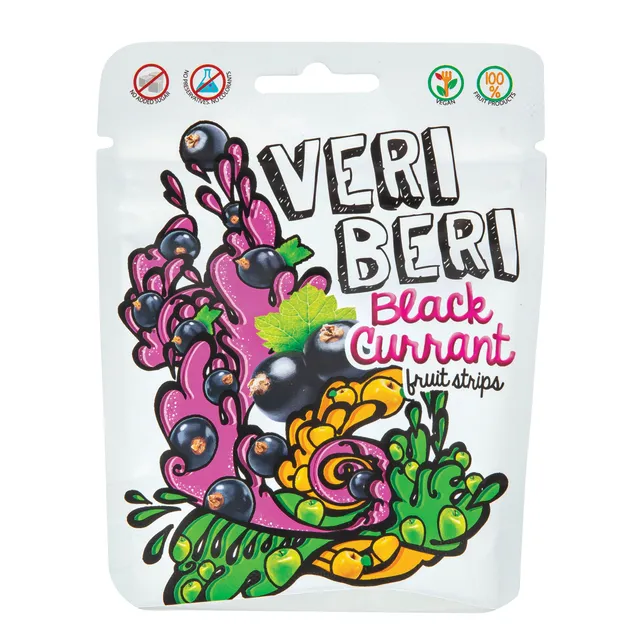 Juodųjų serbentų vaisių juostelės VERI BERI, 50 g