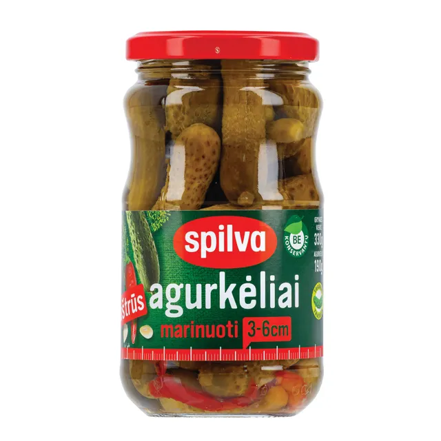 Marinuoti agurkėliai aštrūs SPILVA, 330g (190g)