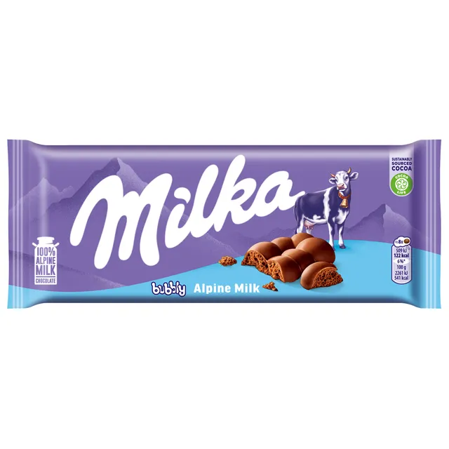 Pieninis šokoladas su akytojo pieninio šokolado įdaru MILKA, 90 g