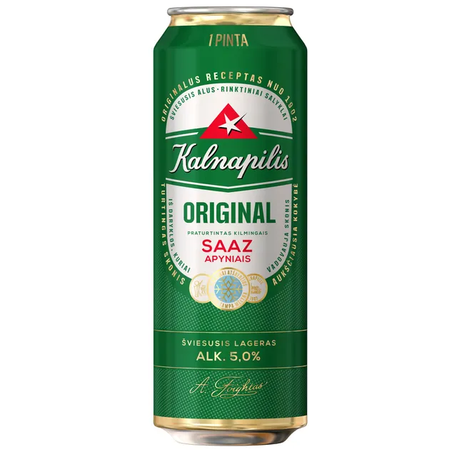Šviesusis alus KALNAPILIO ORIGINAL LAGER BEER  (5%), 568 ml