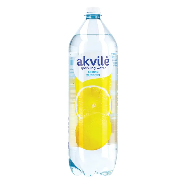 Lengvai gazuotas stalo vanduo AKVILĖ su citrinos aromatu, 1,5 l