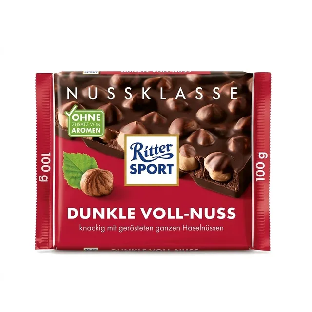Juodasis šokoladas RITTER SPORT su lazdynų riešutais, 100 g