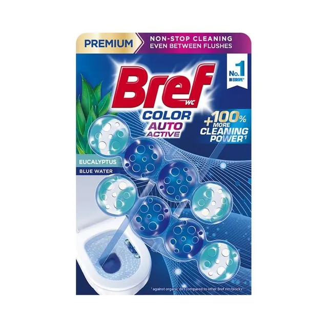 WC valiklis-gaiviklis BREF COLOR AUTO ACTIVE EUCALYPTUS, 2 x 50 g