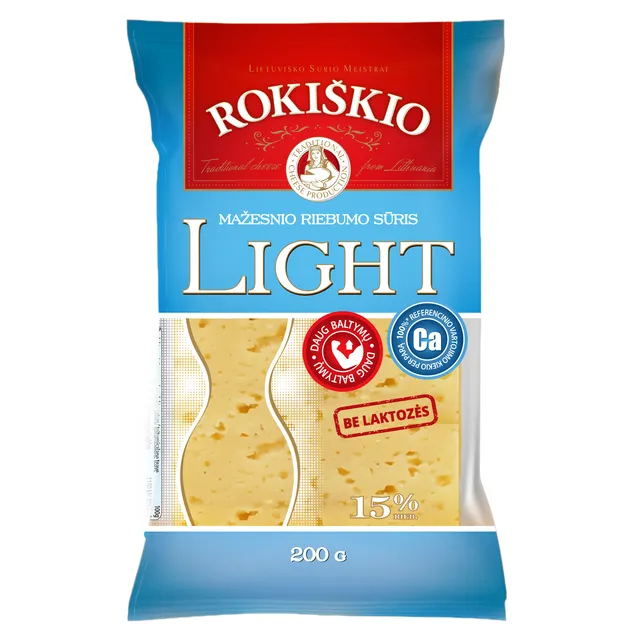 Sūris ROKIŠKIO LIGHT be laktozės, 15 % rieb., 200g