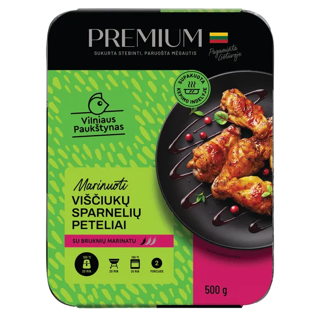 Viščiukų sparnelių peteliai bruknių marinate PREMIUM, 500 g