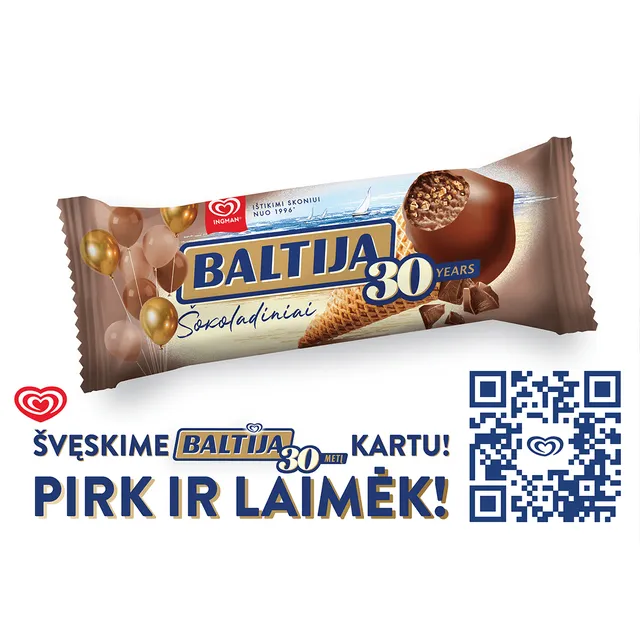 Šokoladiniai ledai su vaflių gabaliukais BALTIJA, 140 ml