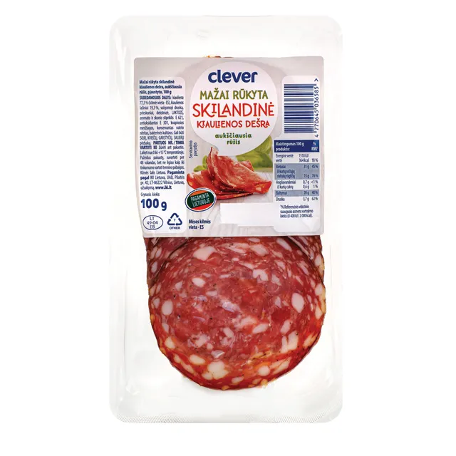 Mažai rūkyta kapoto kumpio skilandinė dešra CLEVER, a. r., 100 g
