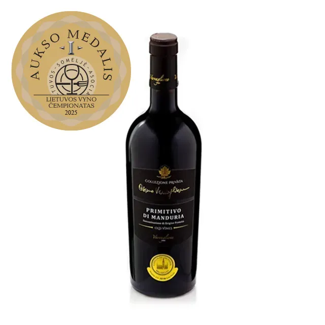 Raudonasis pusiau sausas vynas VARVAGLIONE COSIMO PRIVATA PRIMITIVO DI MANDURIA (15%), 0,75 l