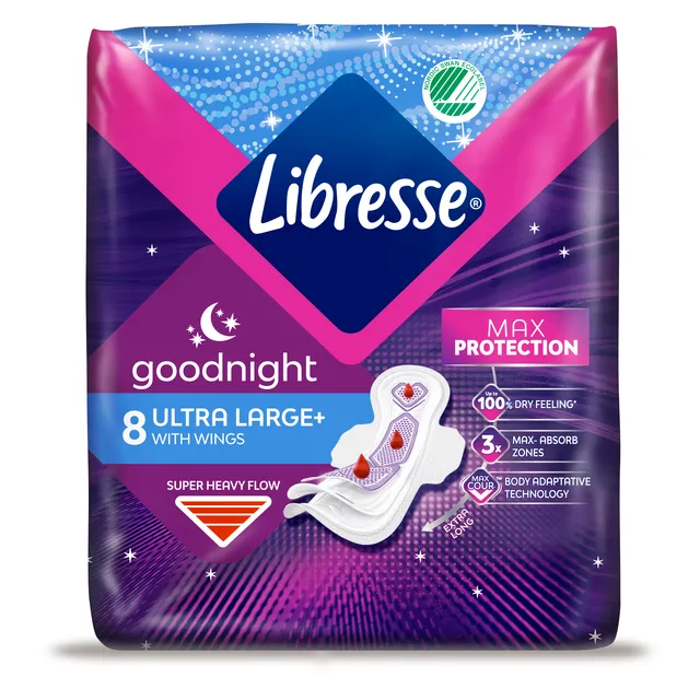 Paketai Libresse Goodnight Ultra Large+, 8 vnt.