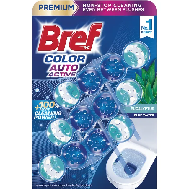 WC valiklis-gaiviklis BREF COLOR AUTO ACTIVE EUCALYPTUS, 3 x 50 g