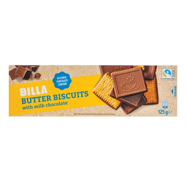 Sviestiniai sausainiai su pienišku šokoladu BILLA, 125 g