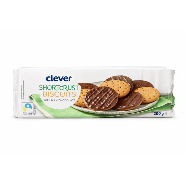 Trapūs sausainiai su pienišku šokoladu CLEVER, 200 g