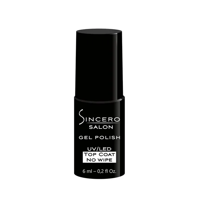 Gelinio nagų lako viršutinis sluoksnis SINCERO SALON, TOP COAT NO WIPE, 6 ml