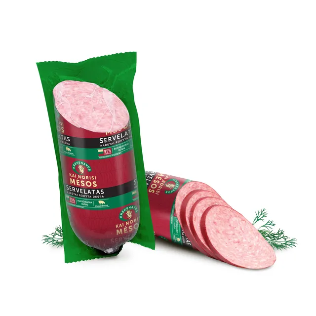 Karštai rūkyta "Kai norsi Mėsos" servelatas dešra vakuume po 400g