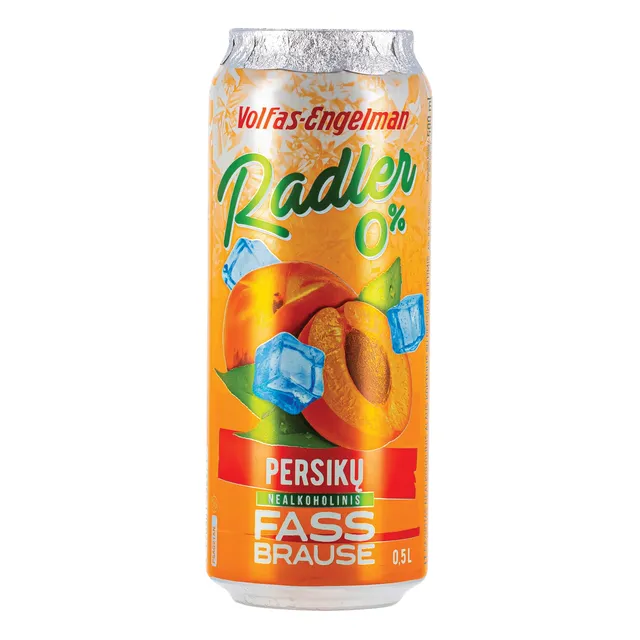 Gazuotas nealkoholinis alaus kokteilis Volfas Engelman FASSBRAUSE su persikų sultimis, 0,5L
