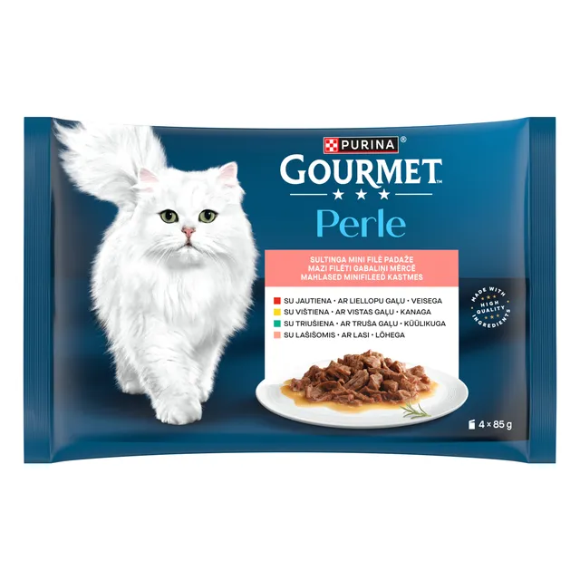 GOURMET PERLE visavertis šlapiasis ėdalas suaugusioms katėms įvairių skonių 4x85g