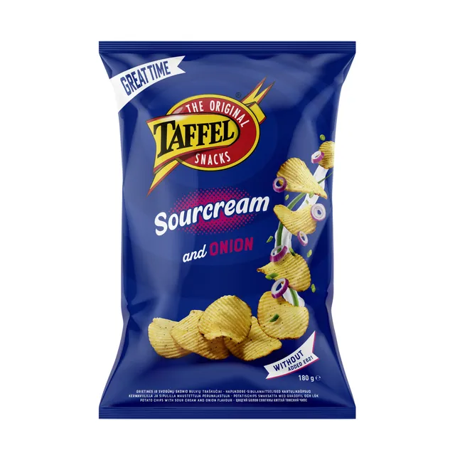 Traškučiai TAFFEL SOUR CREAM & ONION CHIPS, 180 g