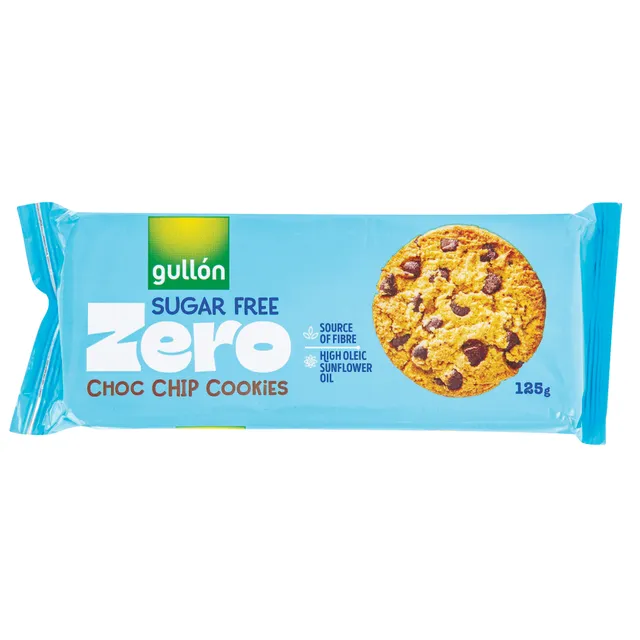 Sausainiai GULLON Choco Chip su šokolado drožlėmis, be cukraus su saldikliu, 125 g