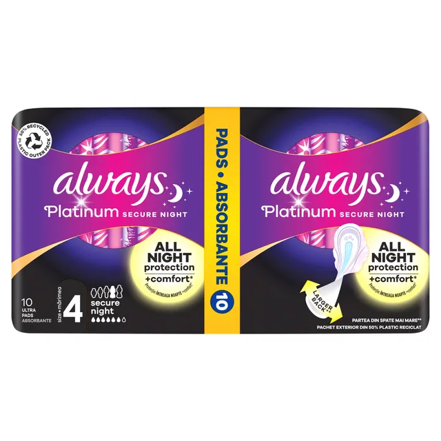 Higieniniai paketai ALWAYS PLATINUM SECURE NIGHT, 10 vnt.