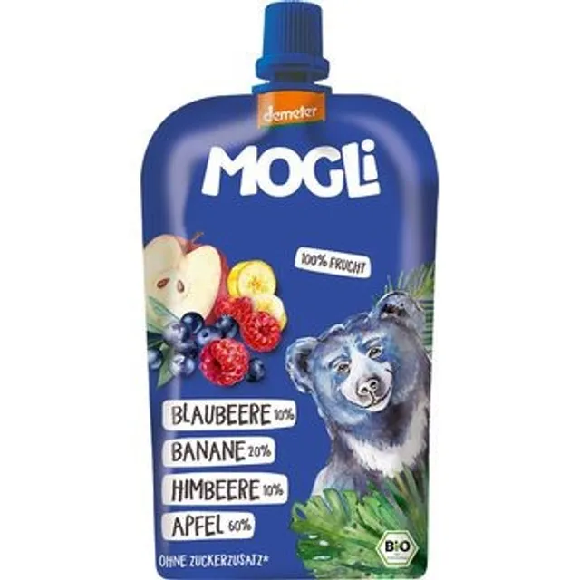 Obuolių, bananų, šilauogių tyrelė, biodinaminė MOGLI, 120 g