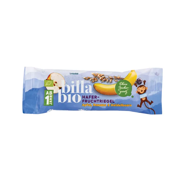 Ekologiškas vaisių-grūdų batonėlis iš obuolių, morkų ir bananų mažiems vaikams nuo 1 metų BILLA BIO, 23 g