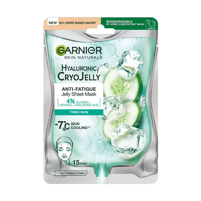 GARNIER CRYO JELLY vėsinanti regeneruojanti lakštinė veido kaukė, 27 g