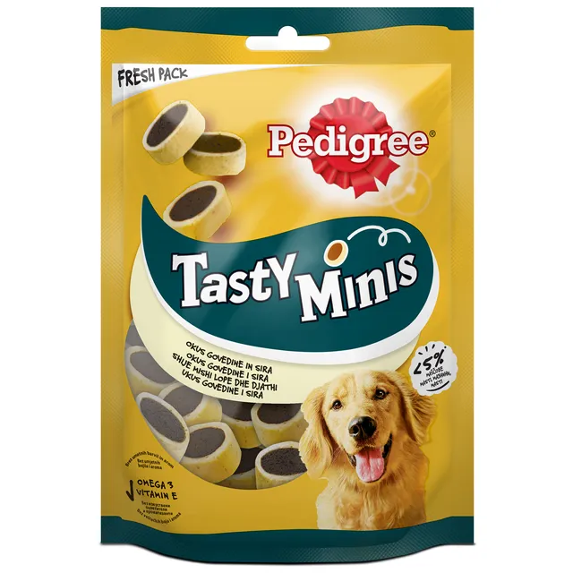 Kramtalai su jautienos ir sūrio skoniu PEDIGREE TASTY MINIS, 140 g
