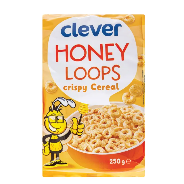 Sausi pusryčiai CLEVER Honey Loops, 250 g