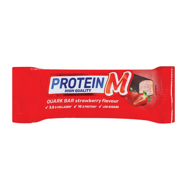 Glaistytas braškių skonio varškės sūrelis su kolagenu PROTEIN M, 14,2%, 40 g