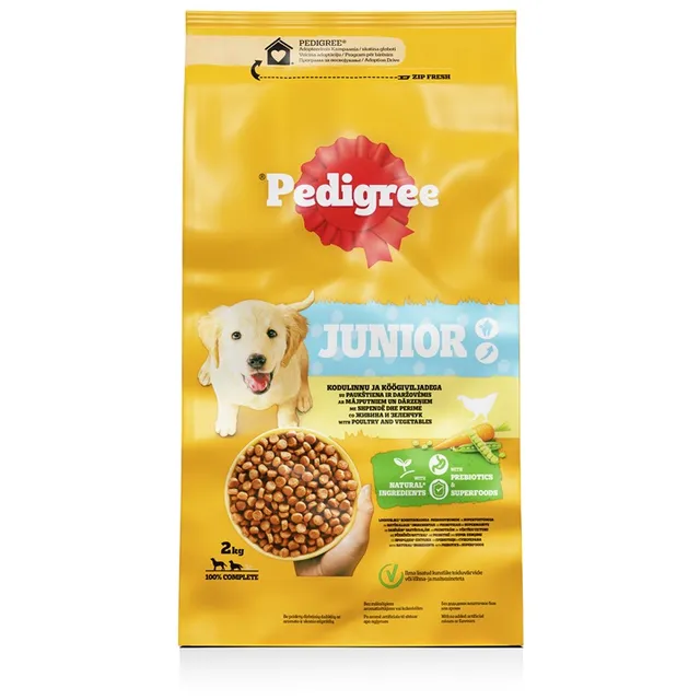 Sausas šunų ėdalas su paukštiena ir daržovėmis PEDIGREE JUNIOR, 2 kg