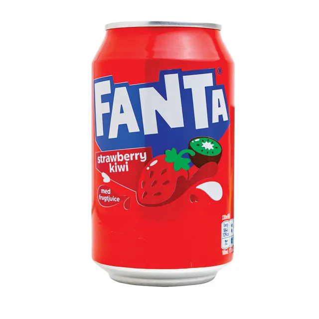 Braškių ir kivių skonio gazuotas gaivusis gėrimas FANTA STRAWBERRY AND KIWI, 0,33 ml