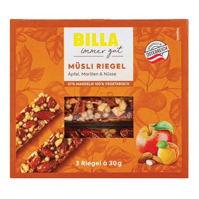 Riešutų batonėlis su abrikosais BILLA IMMER GUT, 3x30 g