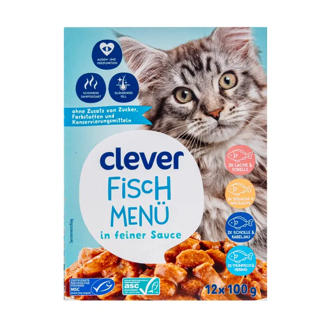 Šlapias kačių ėdalas su žuvimi CLEVER, 12x100 g