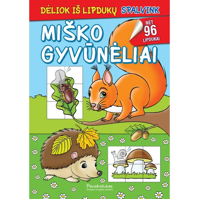 Knyga MIŠKO GYVŪNĖLIAI. SPALVINK. DĖLIOK IŠ LIPDUKŲ